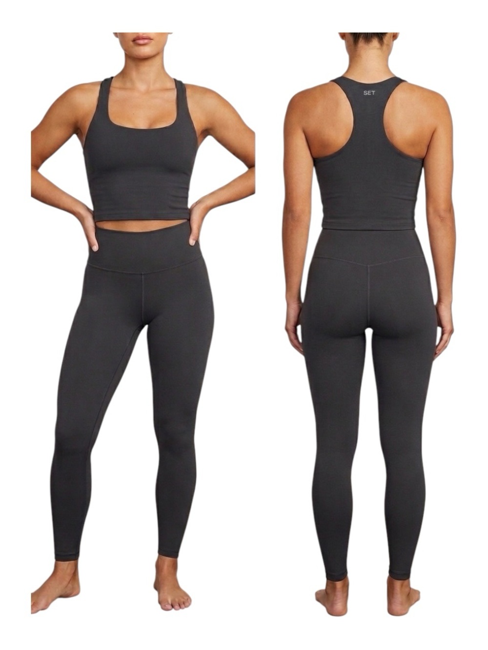 SET Active FormCloud Dark Gray Racerback Square Neckline Crop Tank Size Small